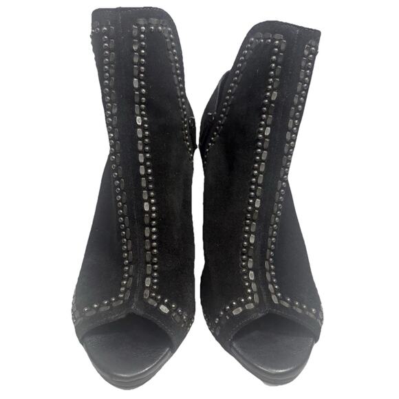 Colleen Cordero Black Suede Booties Studded Peep Toe Heels Women's Size 7.5 EUC - Picture 6 of 11